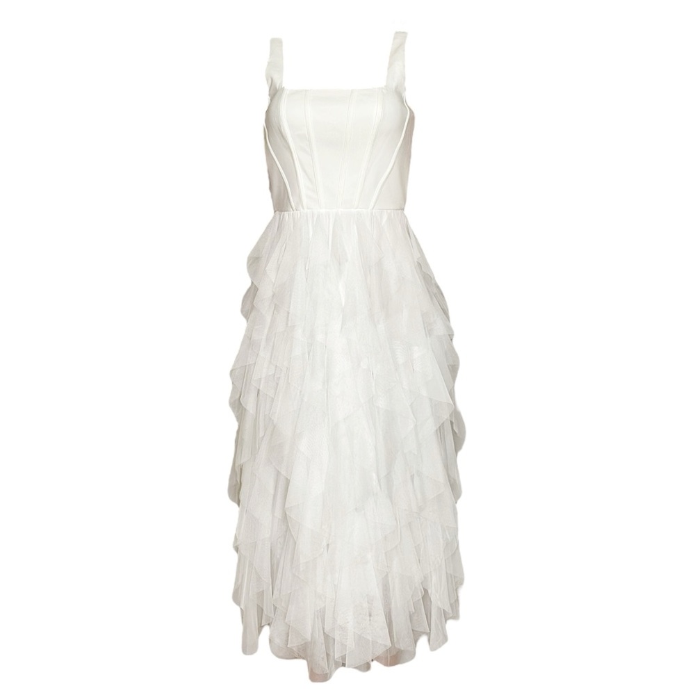 BHLDN Jada Tiered Tulle Midi Dress, White, Small - Picture 6 of 14